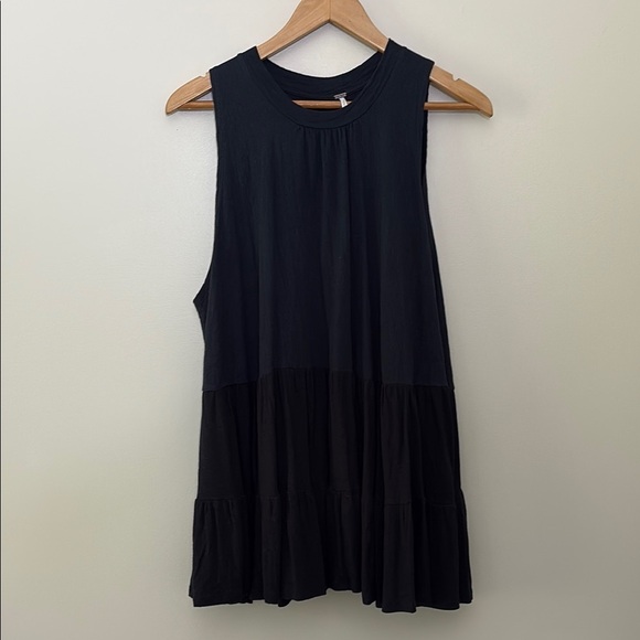 Free People Right On Time Tie Back Peplum Cotton Blend Tunic Top Black Blue M - Picture 2 of 15